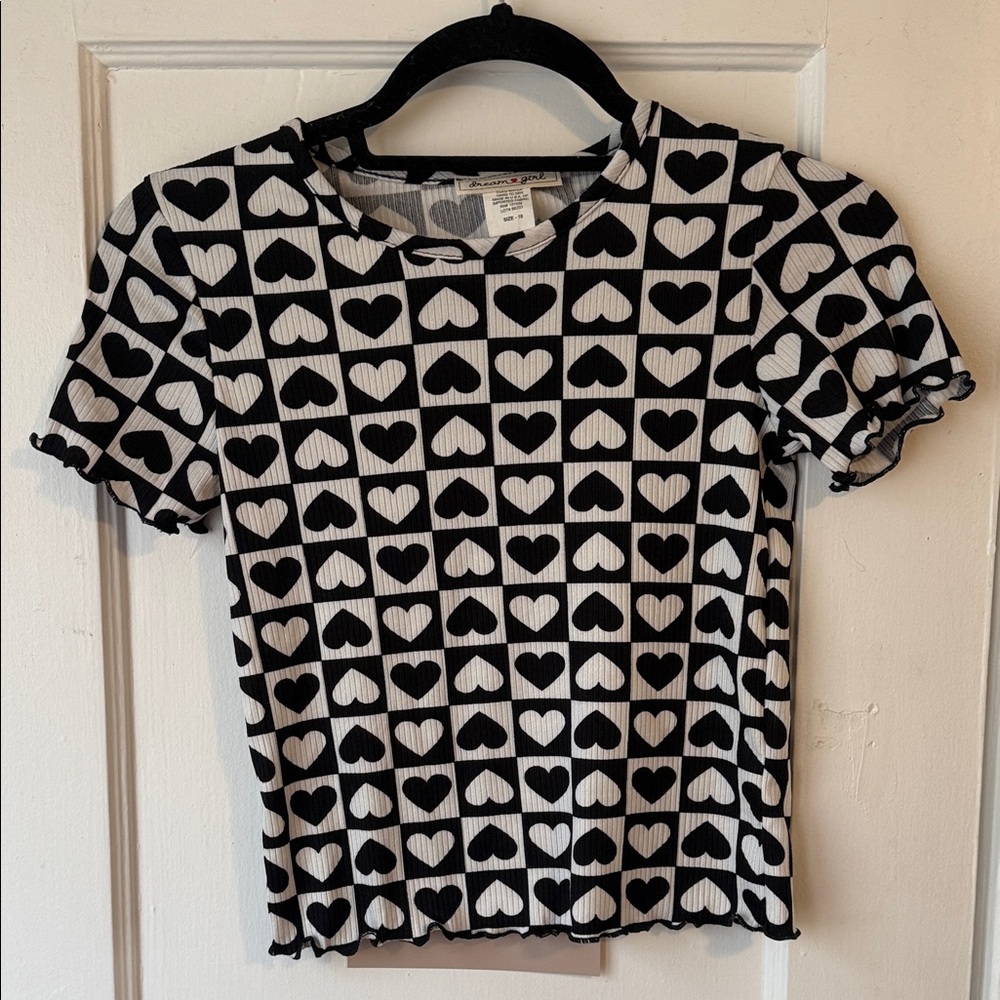 Heart Grid Kids Tee - Black & White